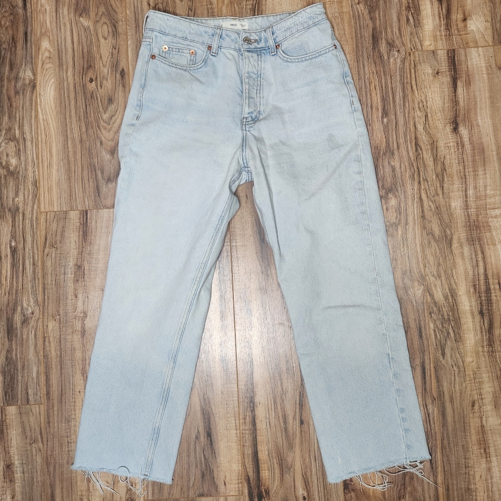 MNG Mango Havana High Waist Jeans 6 Light Wash Button Fly Raw Hem Crop